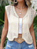 Plus Size Women's Solid Color Sleeveless Knitted Sweater Vest For Daily Wear