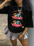 Plus Size Crew Neck Short Sleeve Skull & Flower Print Casual Top