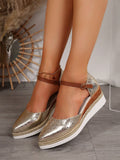 Ladies New Wedge Heel Thick Sole Pu Solid Color Buckle Outdoor Sports Leisure Light Plate Hollow Comfortable Light Shoes