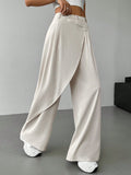 Solid Color Minimalist Asymmetrical Loose Wide-Leg Pants, Casual Daily Wear