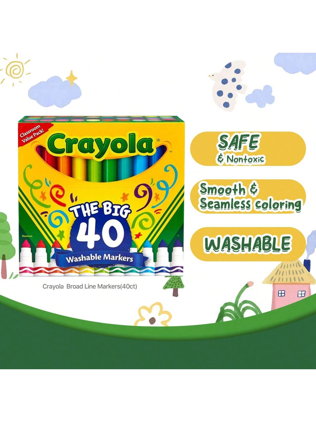 Crayola 58-7858 Ultra-Clean Washable Broad Line Markers, 40-Count With Crayola