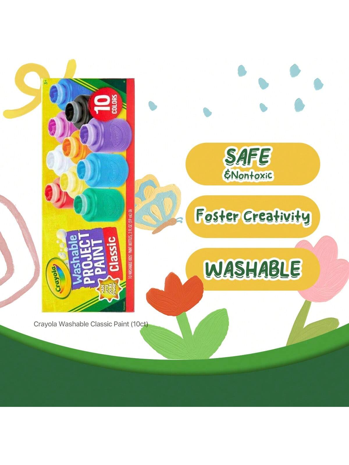 Crayola Washable Kid's Paint, Assorted Colors, Pack Of 10