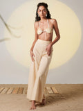 JACOBO SIN A Designer Women's Solid High Waist Casual Wide Leg Pants, Cotton