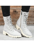Womens Lace Up Block Heel Booties