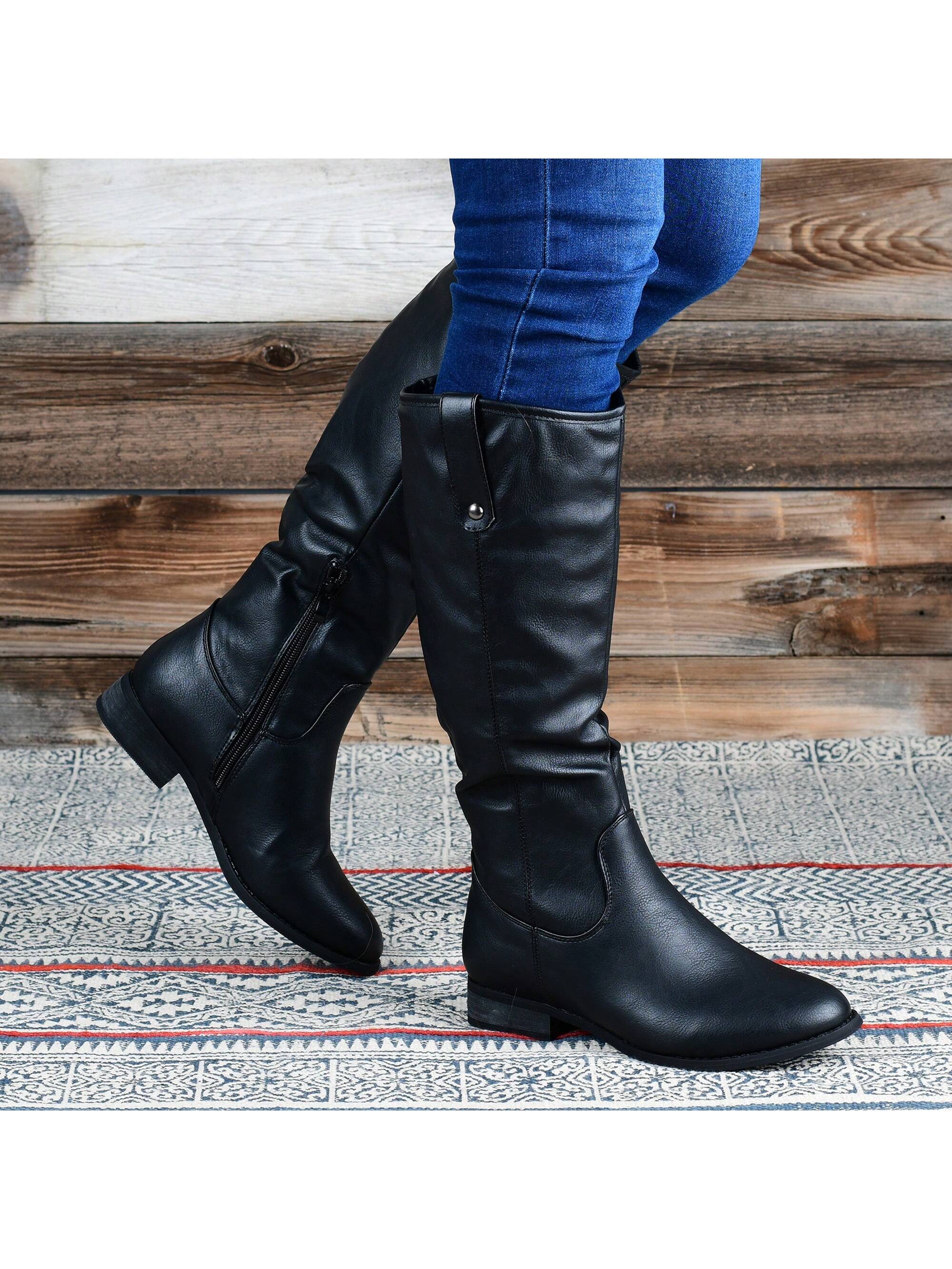 Womens Stacked Heel Riding Boots