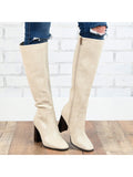 Womens Extra Wide Calf Stacked Heel Knee High Boots