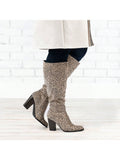 Womens Extra Wide Calf Stacked Heel Knee High Boots