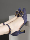 New Ladies High Heel Pointed Toe Sandals With Chunky Heel, Hollow One-Strap, And Rhinestone Decor