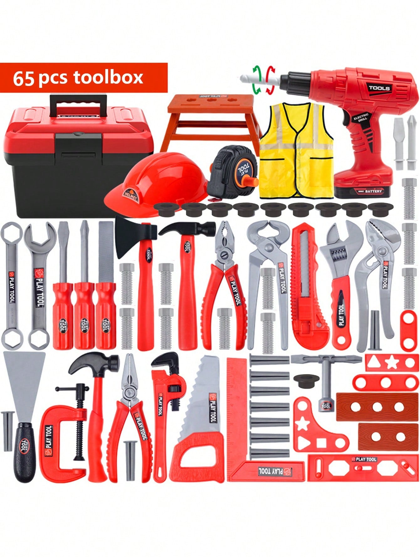 Children's Toolbox Set, Baby Pretend Play Repair Tools With Electric Drill & Screwdriver Toy For Role Play
