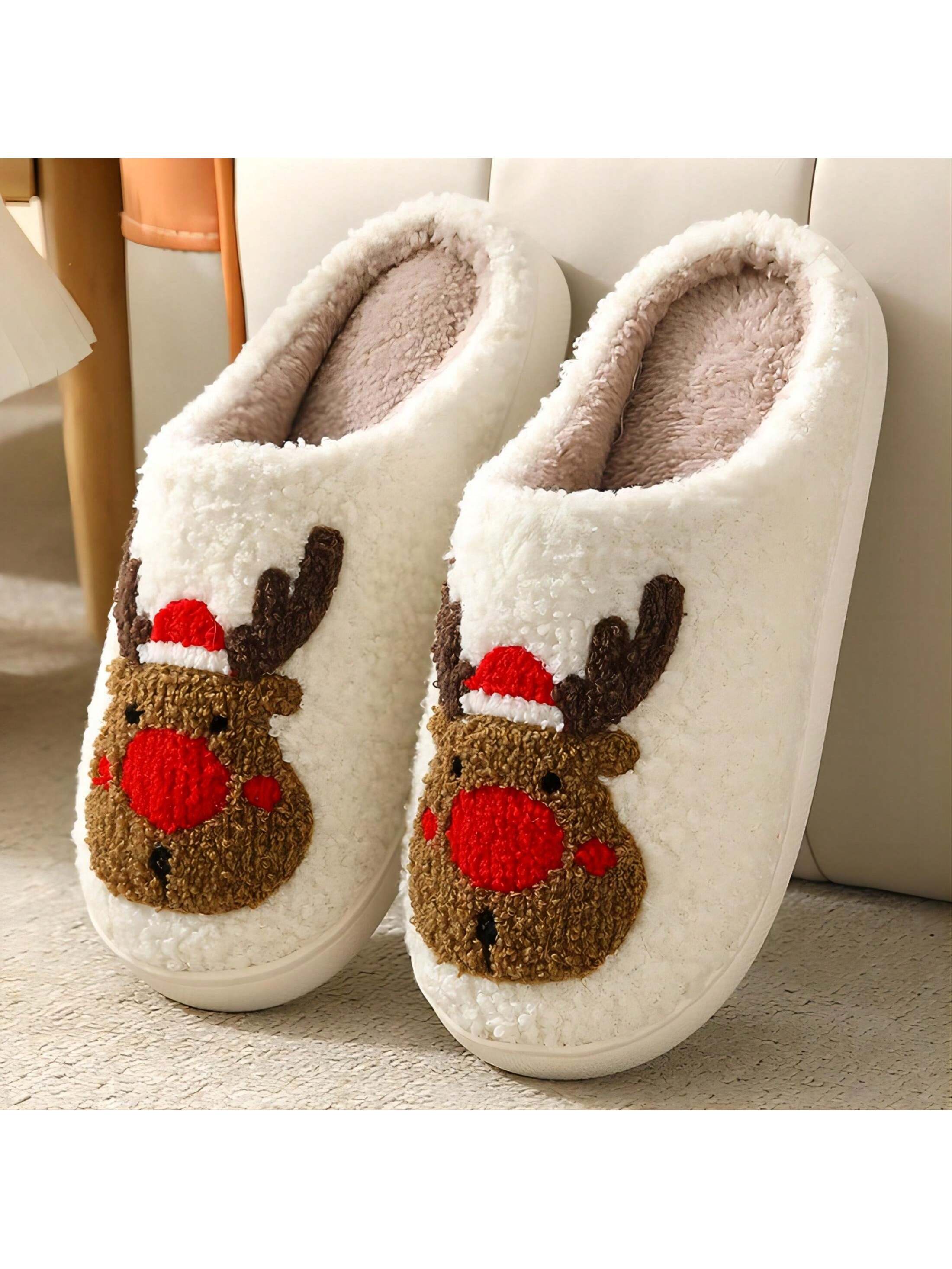 Women's Christmas Elk Slippers - Red Moose Cartoon Design, Fuzzy, Warm & Comfortable. Soft Cozy Winter House Shoes With Non-Slip Memory Foam For Indoor & Outdoor Wear.