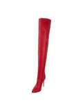 Women's Over Knee High Boots Zipper Pointed Toe High Heel Faux Leather Surgical Elastic Over Knee High Riding Boots