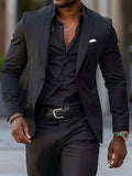 Men's Spring/Fall Solid Color Blazer Jacket With Notch Lapel And Suit Trousers, Business Travel Suit Set