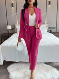 Ladies' Solid Color Double Breasted Long Sleeve Jacket And Pants Suit Set