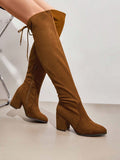 Women's Black Thigh High Boots Over The Knee Stretch Suedes Cute Block Heel Fashion Long Boots