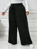 Plus Drawstring Waist Wide Leg Sweatpants Dress Pants
