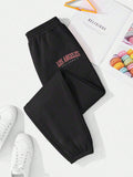Los Angeles Letters Printed Women's Casual Sports Plus Size Cuffed Sweatpants Black