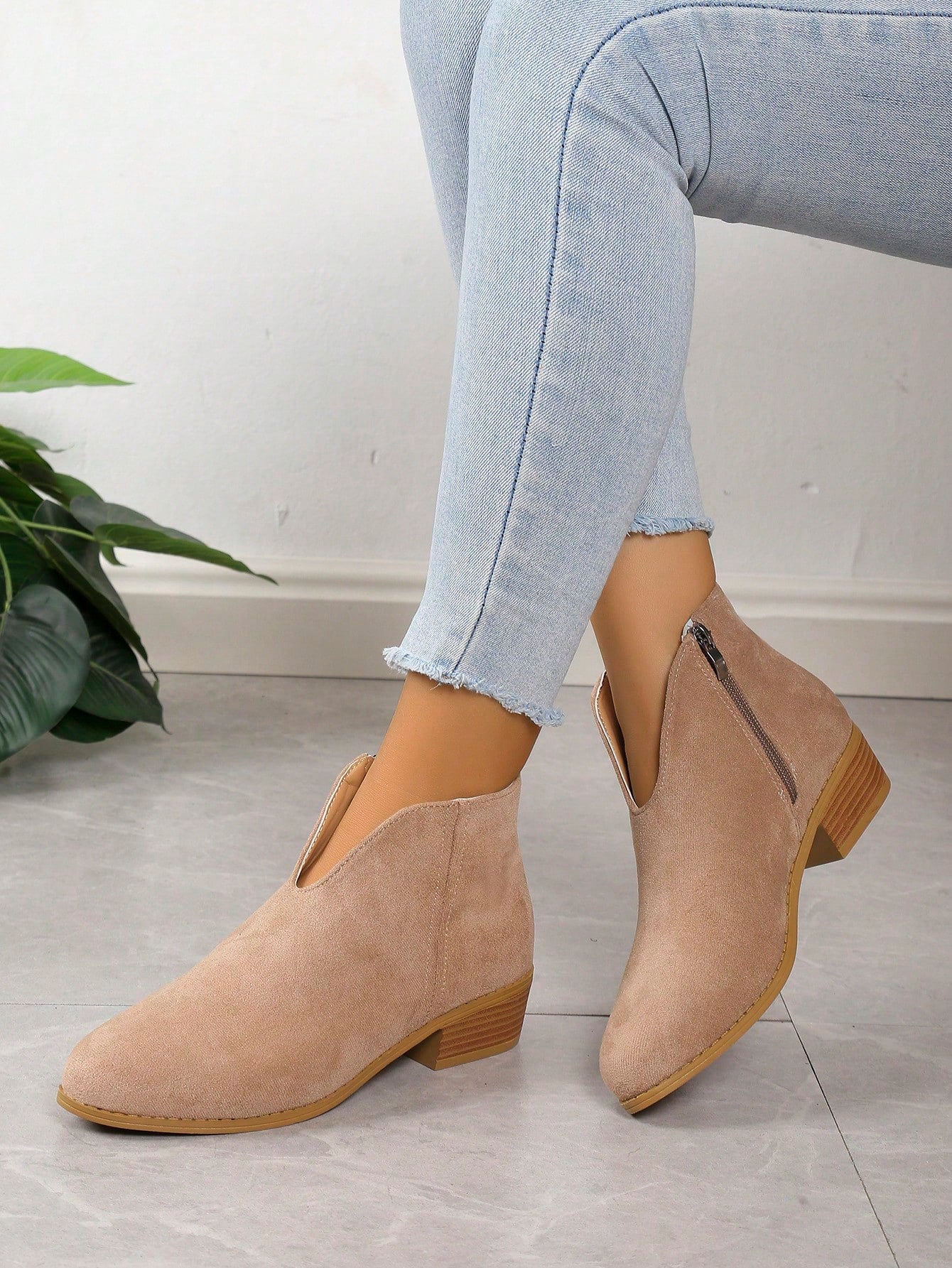 Women's Square Heel Low-Heel Shoes, Side Zipper Decor Vintage Slip-On Ankle Boots, Casual Versatile Outdoor Flat Shoes, Round Toe Low-Heel Boots, Fashionable Versatile Short Boots