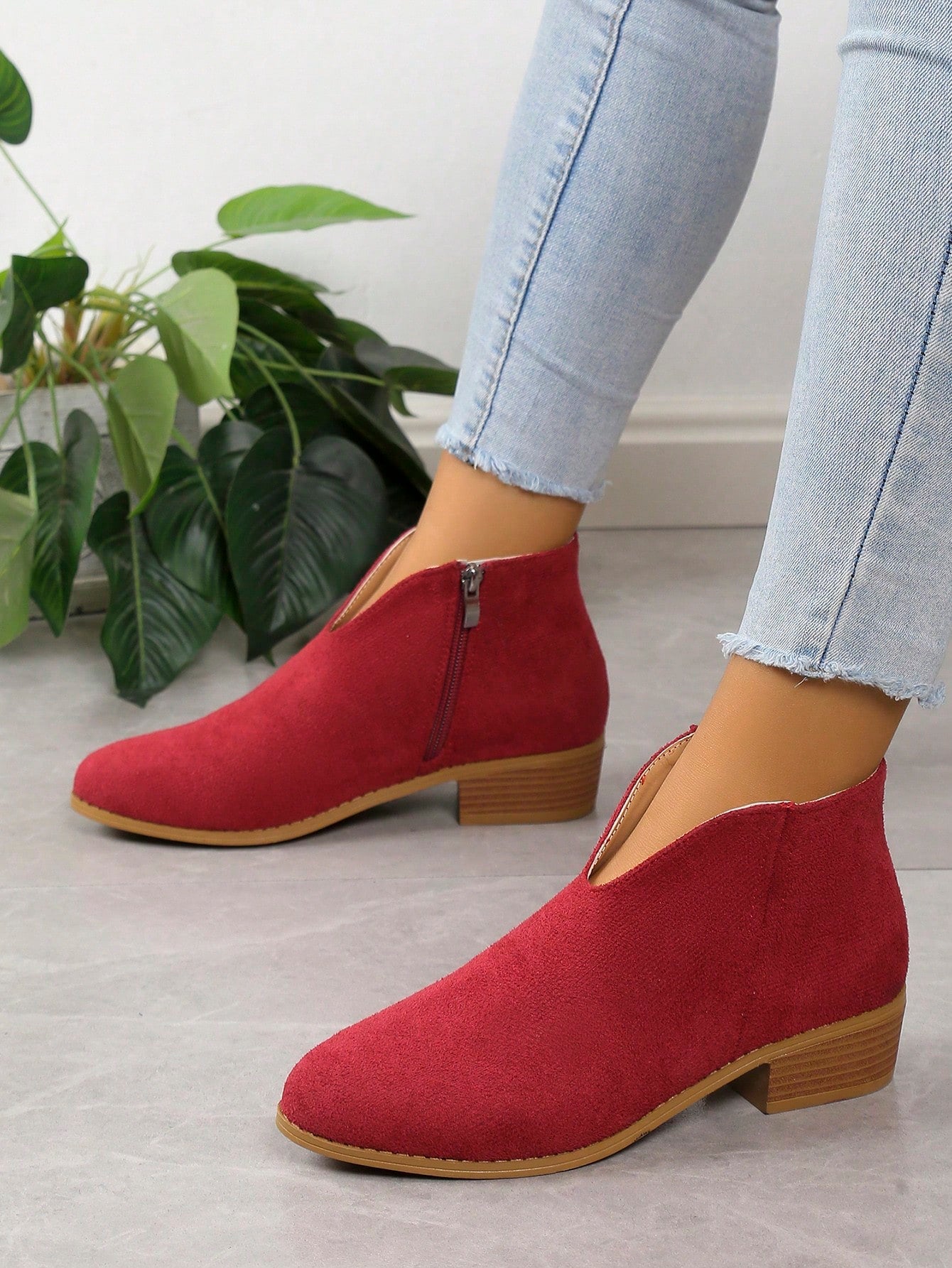 Women's Square Heel Low-Heel Shoes, Side Zipper Decor Vintage Slip-On Ankle Boots, Casual Versatile Outdoor Flat Shoes, Round Toe Low-Heel Boots, Fashionable Versatile Short Boots