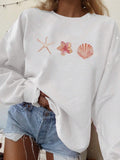 Beach Vacation Collage Aesthetic Ocean Starfish Pearl Print Oversized Sweatshirt