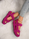 Women Summer Furry Open Toe One-Strap Platform Wedge Heel Sandals