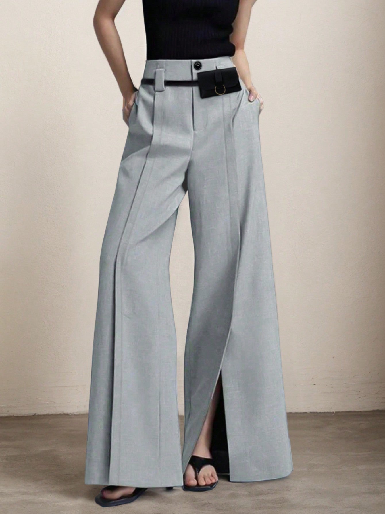 Split Hem Wide Leg Suit Pants