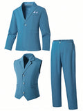 3pcs/Set Tween Boy Gentleman Outfit Include Lapel Long Sleeve Blazer, Vest And Trousers, Elegant Formal Suit For Birthday Party, Wedding, Ceremony