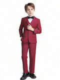 2pcs Back To School Boys' Suit Set Includes Suit Pants & Wine Red Jacket For Wedding & Formal Occasions