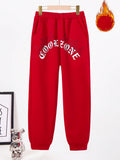 Kids Tween Boys' Casual Street Style Letter Printed Jogger Pants With Slant Pockets, Solid Color Knitted Sweatpants