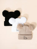 3pcs/Set Unisex Kids' Baby Y2k Style Plush Dinosaur Embroidery Knit Hat (Black + White + Beige Colors) For Outdoor, Cold Weather, Daily Commute