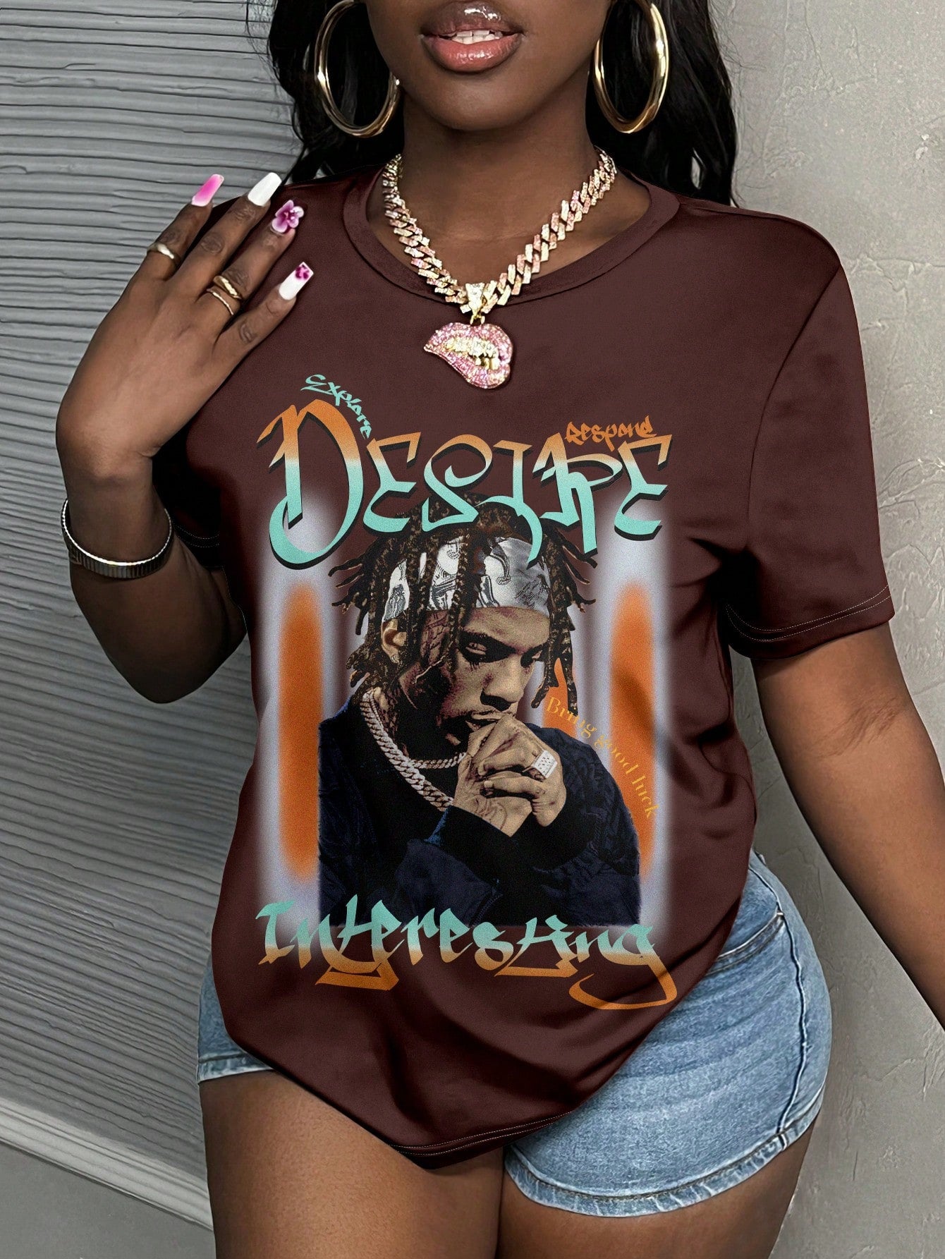 Plus Size Women T-Shirt Simple Vintage Off-Road Pattern Loose Round Neck Short Sleeve Plus Size Tee IFORNIA SUMMER CALIFORNIA Explore 1998 EXPLORE NEW WORLDS Courage EAGLE IS AT YOUR FEET