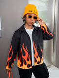 Tween Boy Fluorescent Flame Patterned Fleece Lined Casual Jacket
