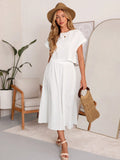 Wildara Women's Summer Solid Color Linen Off-Shoulder Loose Shirt + Skirt 2pcs/Set