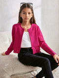 Tween Girls' Casual Chic 3D Butterfly Hemline Crew Neck Cropped Jacket, Early Autumn
