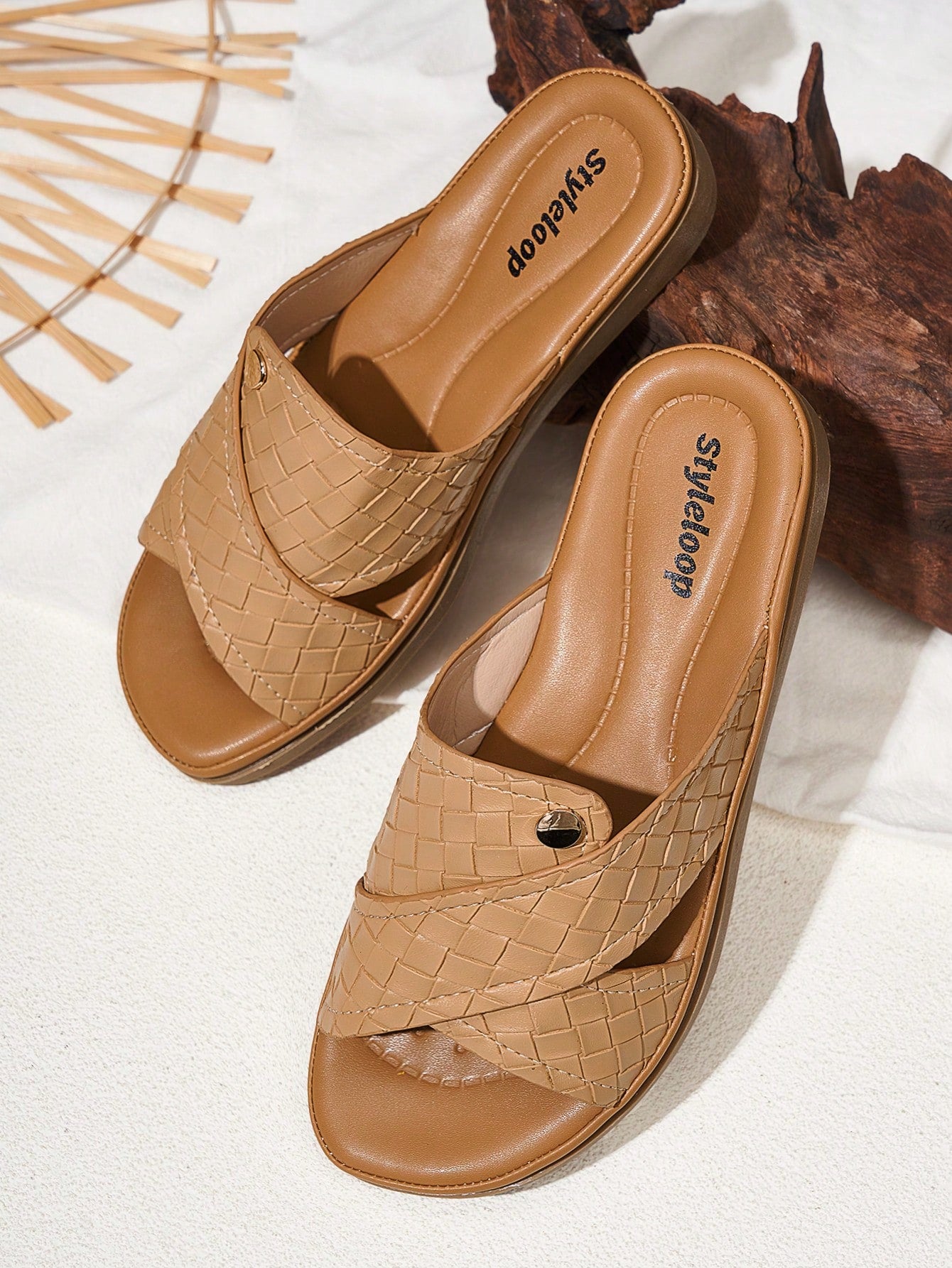 Styleloop Metal Decor Cross Strap Slide Sandals For Summer Vacation Shoes Summer Sale  Back To School Shoes College Student Shoes Boho Feels Vintage Cottagecore Frenchy Shoes Halloween