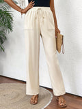 Casual High-Waisted Elastic Drawstring Straight Leg Pants