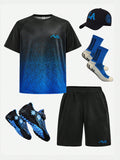 2pcs/Set Tween Boys Casual Tie Dye Tie-Dye Printed Sports Short Sleeve T-Shirt And Shorts Set