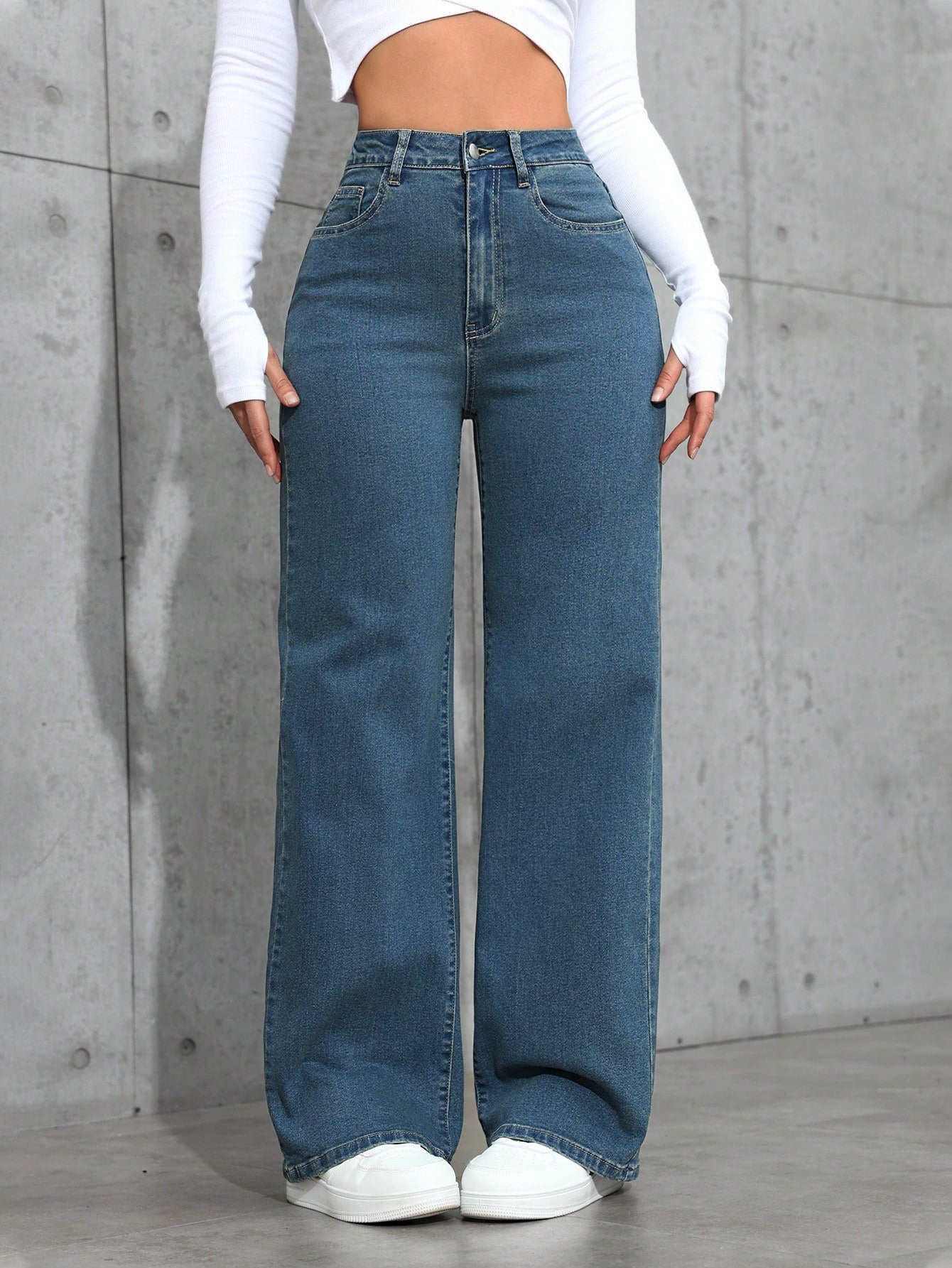 Women Plain Straight Leg Casual Pants