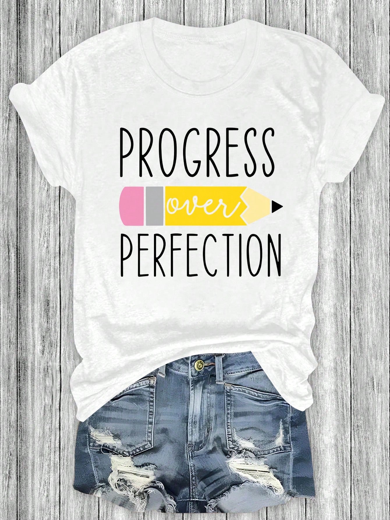 Plus Size Casual Cartoon Pencil Print Short Sleeve T-Shirt