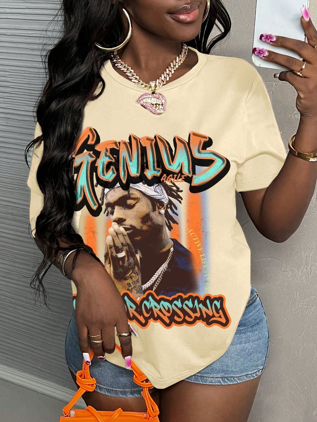 Plus Size Women T-Shirt Simple Vintage Off-Road Pattern Loose Round Neck Short Sleeve Plus Size Tee IFORNIA SUMMER CALIFORNIA Explore 1998 EXPLORE NEW WORLDS Courage EAGLE IS AT YOUR FEET