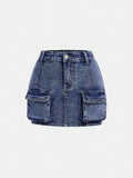 Tween Girls' Utility Pocket Casual Denim Skirt