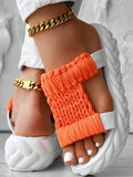 Women's Autumn/Winter Orange Woven Platform Slip-On Slippers, Round Toe Soft Bottom Comfortable Shoes, Holiday & Casual Wear