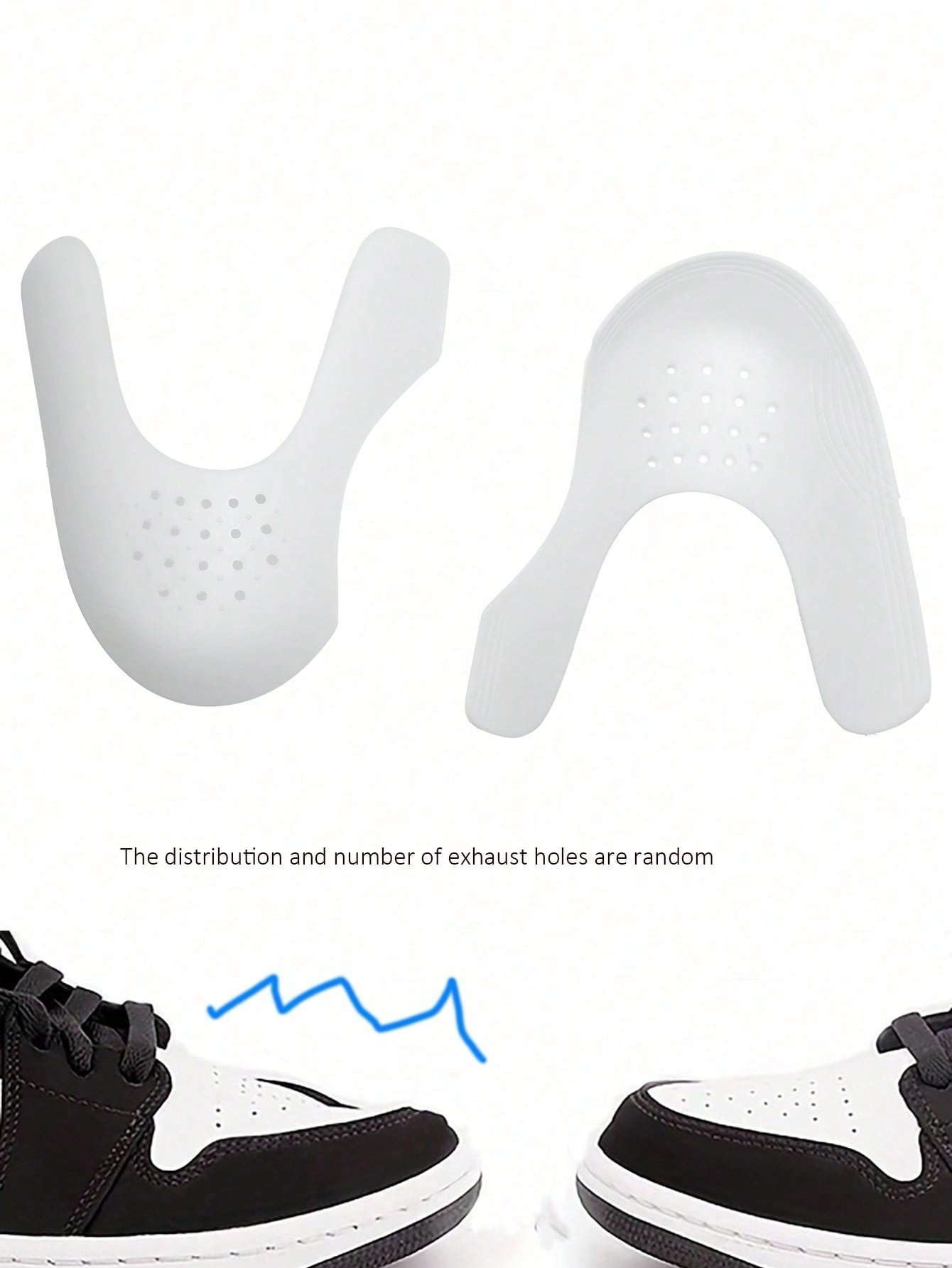 2Pairs/4 Pairs Shoe Crease Protectors, Fits Women US 5-8.5 (A: 1 Pair White + 1 Pair Black, C: 2 Pairs White + 2 Pairs Black), Men US 7.5-12 (B: 1 Pair White + 1 Pair Black, D: 2 Pairs White + 2 Pairs Black), Ventilation Holes Random In Quantity And Posit