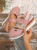 Women Summer New Chunky Platform Closed Toe Ankle Strap Espadrille Wedge Sandals, Pink