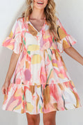 Tie Neck Flounce Sleeve Mini Dress