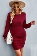 Ruched Dropped Shoulder Textured Knit Dress