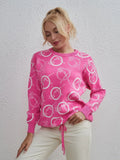 Patterned Drawstring Hem Sweater