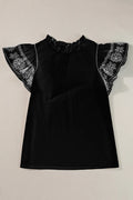 Ruffled Mock Neck Cap Sleeve Blouse
