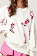 Sequin Printed Dropped Shoulder Sweatshirt
