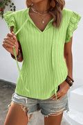 Textured Tie Neck Butterfly Sleeve Blouse