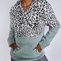 Contrast Kangaroo Leopard  Pocket Teddy Hoodie